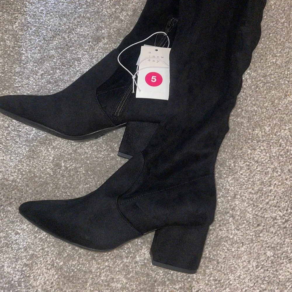 A new day black knee high boots block heels new